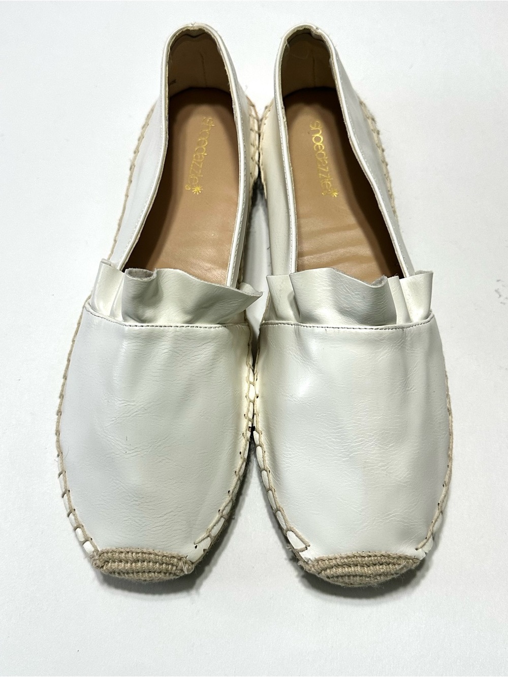 White Faux Leather Naomi Ruffled Espadrille Flats  9.5